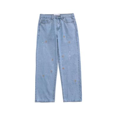 China OEM Breathable Custom Loose Straight Wide Leg Washed Pants Ink Print Neutral Jeans High Waisted Baggy Jeans for sale