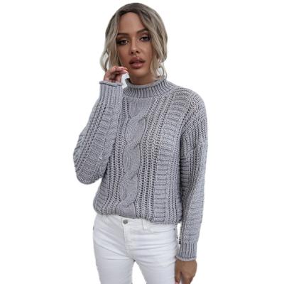 China New Ladies Anti-Wrinkle Solid Color Casual Show High And Long Sleeves Womens Knitted Pullovers Sweater Thin Half Twist Collar for sale