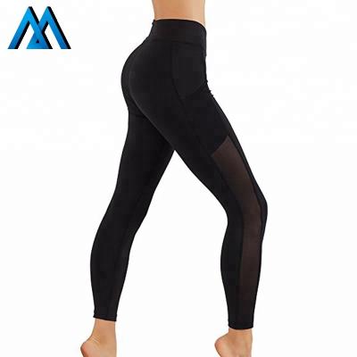 China Sports Gym Fitness Spandex Breathable Black Workout Leggings For Women With Mesh Side Phone Pocket Yoga Pants for sale