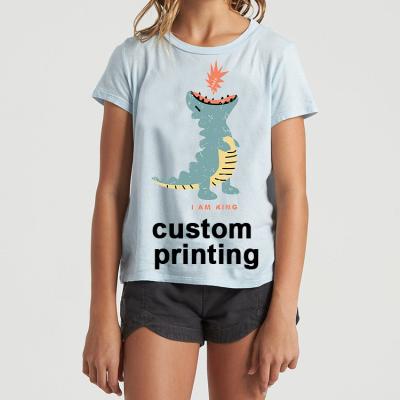 China Custom 100% cotton supplier anti-pilling high quality bulk thick round neck cartoon graphic printing girls basic T-shirts for kids for sale