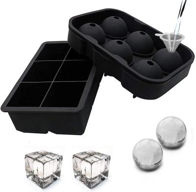 China Flexible Sustainable Easy Release Food Grade 6 Cavity Whiskey Round Shape Ice Cube Mold Ball Shape Silicone Ice Tray for sale