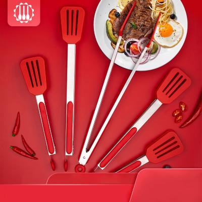 China Stocked factory supply cheap price hot sale BBQ tools stainless steel silicone tongs for sale