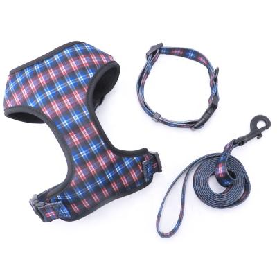 China Manufacturer Custom Comfortable Soft Padded Nylon Mesh Dog Pet Collar Leash Grid and Harness Set for sale