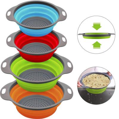 China Viable Collapsible Plastic Colander Strainer Kitchen Sieve Silicone Basket Drain Food Dish Drainer for sale