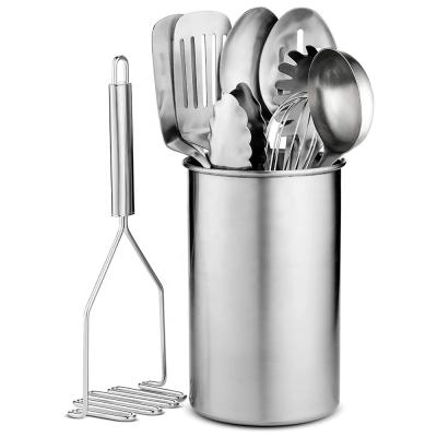 China 10 Piece Sustainable Premium Non-Stick And Heat Resistant Stainless Steel Kitchen Utensils Set With Utensil Holder for sale