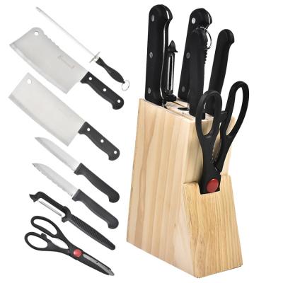 China Stocked 8pcs Kitchen Knife Set With Wooden Block Steak Knife Set Light Brown Kitchen Knife Sharpener for sale