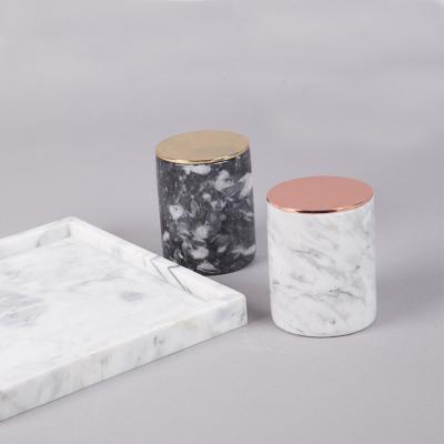 China Home Decor Decorative Candle Holder Candle White Marble Jar With Rose Gold Lid for sale