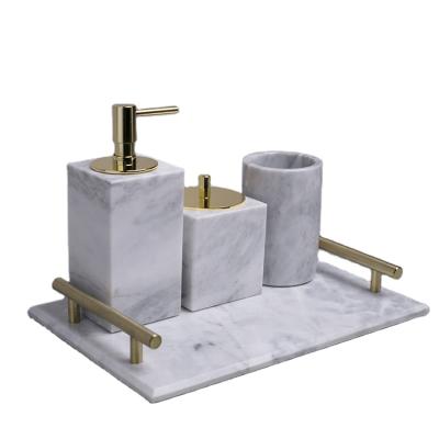 China High Quality Nature Marble Bathroom Accessories Marble Bathroom Set Hotel&Home Decoration 5 Pcs Contemporary Bathroom Accessories Set for sale