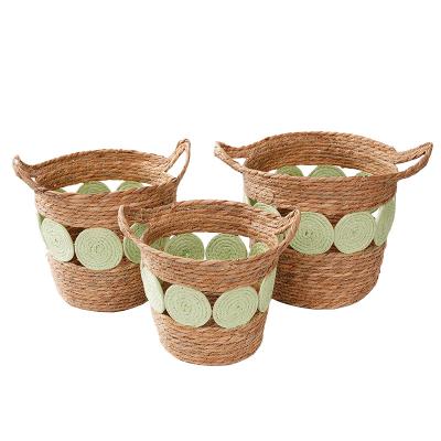 China Sustainable 3 Pcs Set Square And Round Vegetable Plankton Storage Basket And Straw Basket for sale