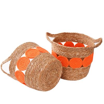 China Sustainable Handmade Round Plant Plankton Small Storage Baskets / Straw Baskets for sale