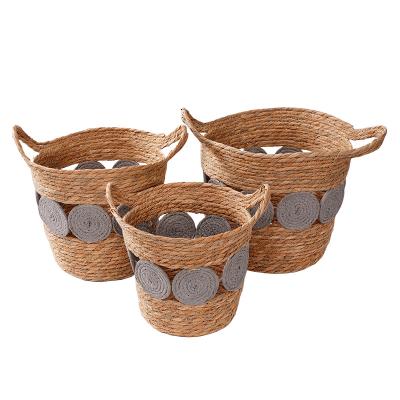 China Sustainable Home Storage Organization Vegetable Plankton Basket With Handle New Model Kitchen Storage Straw Basket for sale