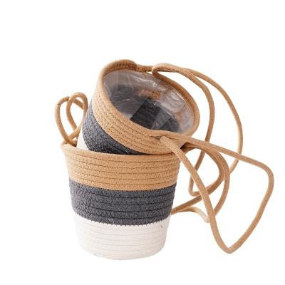 China Discount Multifunctional Wholesale Product Space Saving Home Decor Woven Factory Basket Custom Woven Cotton Rope Basket With Handles for sale