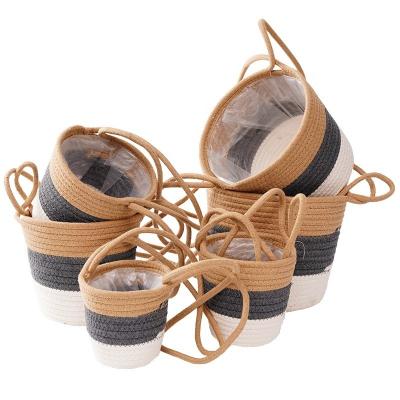 China Space Saving Multifunctional Cotton Rope Woven Storage Basket With Handles for sale