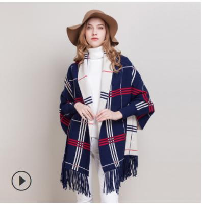 China New Autumn Soft Feeling Soft Winter Women's Scarf Tassel Shawls Double Thickened Cashmere Blended Long Cape Wrap Coat for sale