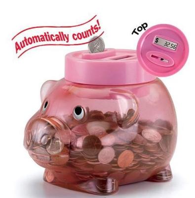 China Funny and Clever Promotional Pig Shaped Piggy Bank Money Saving Box Digital Account Pot for sale