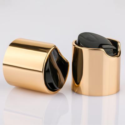 Chine Chapeau supérieur de disque en aluminium brillant d'or du gland 20/410 avec le dessus noir pour la lotion de corps de shampooing à vendre