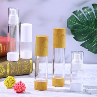 China Wooden Clear Airless Pump Bottles 15ml 10ml Serum Pump Dispenser Fine Mist Spray Bottles for sale