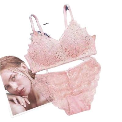 China Wholesale Hot Sale Plus Size Set Comfortable Lace Bra Embroidered Big Size Sexy Gathered Underwear Set for sale