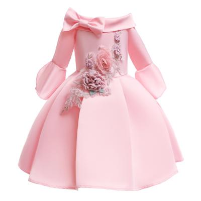 China New Style Breathable Border Girls Strapless Middle-sleeved Kids Embroidered Princess Dress for sale