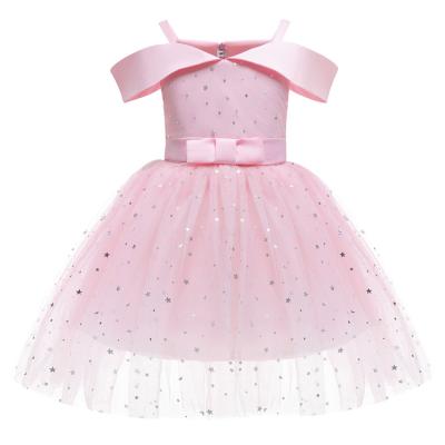 China Breathable European American Children Wear Aisha Princess Dresses One-Shoulder Sequined Catwalk Puffy Dress for sale