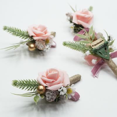 China Wedding.Home.Party.Restaurant.Bar.Hotel Wedding Flowers Artificial Handmade Groom Boutonniere Bride Bridesmaid Wrist Flower Corsages For Wedding for sale