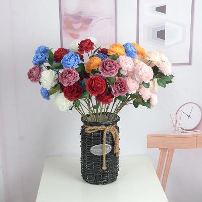 China Home.Party.Restaurant.Bar.Hotel.Wedding High Quality Silk Centerpiece 3 Heads Peony Artificial Flowers Bloom For Table Vase Home Decorations for sale