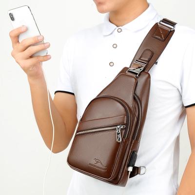 China With USB Factory Direct Wholesale PU Leather Bag Men Cross - Body Zipper Chest Bag for sale