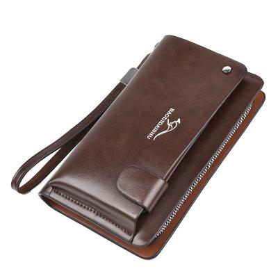 China Retro Double Zipper Purse Wallet PU Business Men Clutch Waterproof High Quality Leather Bag Custom Security for sale