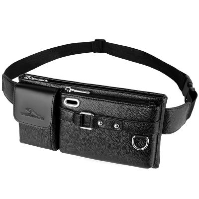 China Water Proof Most Popular PU Leather Bag Men Waist Casual Black Bag Pussy Pack With Belt for sale