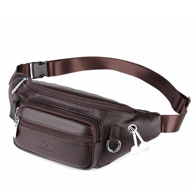 China With USB Tiding Vintage Mens Dark Brown Whip Genuine Leather Large Capacity Fanny Pack Waist Bag for sale