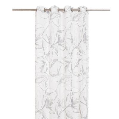 China Factory Supply Simple Curtains Window Decorative Gray Leaf Printing Sheer Curtain for sale