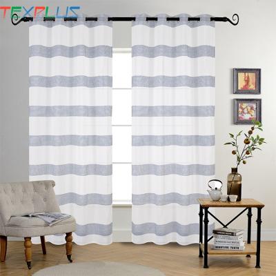 China Decoration Blue Striped Cheap Jacquard Sheer Curtain For Italy Market for sale