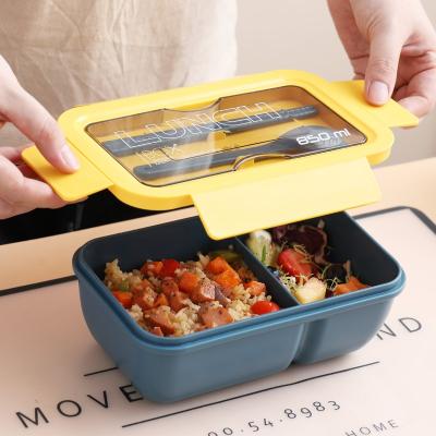 China PP+AS 2 Compartment Plastic Lunch Box With Cutlery Bento Box PP Reusable Plastic Lunch Box for sale