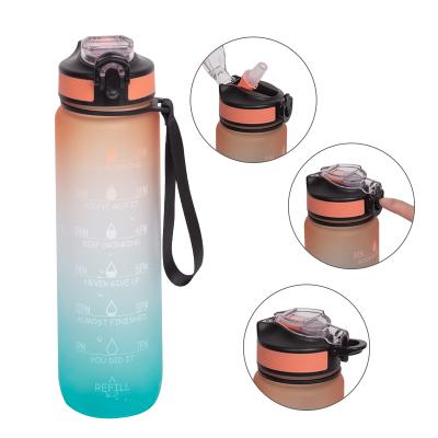 China 1000ml Viable Water Bottle With Time Marker Gradient Construct Life Transparent Plastic Water Bottle for sale