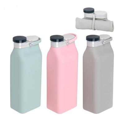 China 600ML BPA Free Silicone Sport Viable Collapsible Water Bottle With Lid for sale