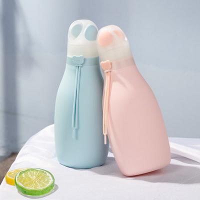 China Viable Cute Student 500ML Collapsible Silicone Water Bottle With Bear Drawstring for sale