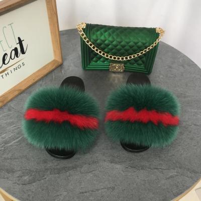 China Good Quality Custom Luxury Design Furry Women's Two Piece Slippers With Bag for sale