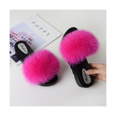 China New Design High Quality Plastic Comfortable Women's Plush SlippersReal Fox Fur Anti-slippery for sale