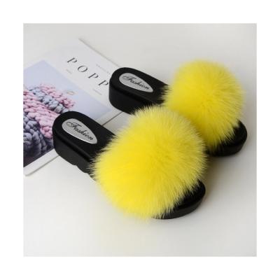 China 2021 All-match Fluffy Ladies Anti-Slippery Half Clog Sandals Drop Hair Slippers Fur Slippers Fluffy Platform Slippers for Women 100% Fox for sale