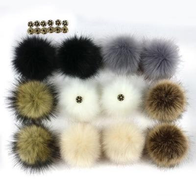 China Factory wholesale auto hot sale upholstery faux fur hairy ball with buckle hat decoration top pompom imitation raccoon fur fox for sale