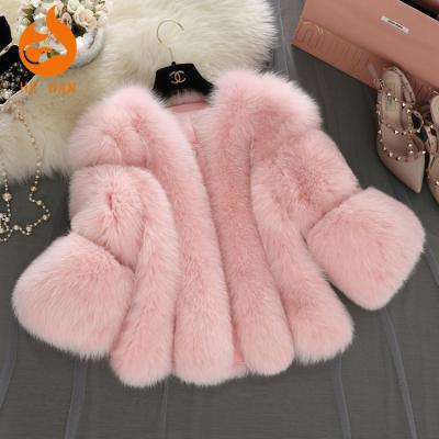 China Solid Color Breathable Fashionable Synthetic Short Shorts Women Faux Fox Faux Fur Coat for sale