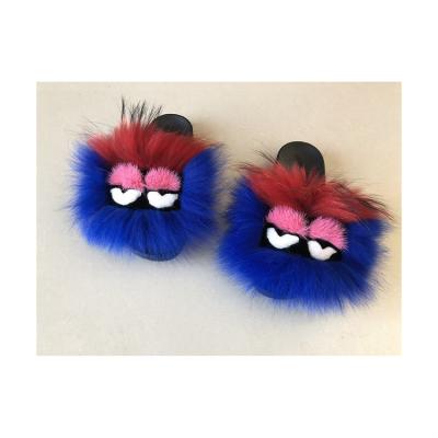 China Thick-soled Outdoor Wear Anti-slippery Fox and Monster Fur Fashionable Slippers Small for sale