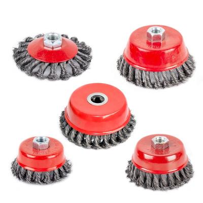 China Durable Finish Stainless Steel Wire Brush With Threaded Hole Abrasive Brushes Knot Twisted Wire Wheel Brush for sale