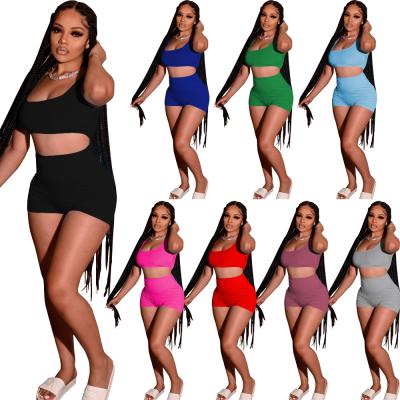 China New 2021 Z158 QUICK DRY 2 Piece Set Women Casual Jogger Suit Tank Top Shorts Two Piece Pants Set Summer for sale