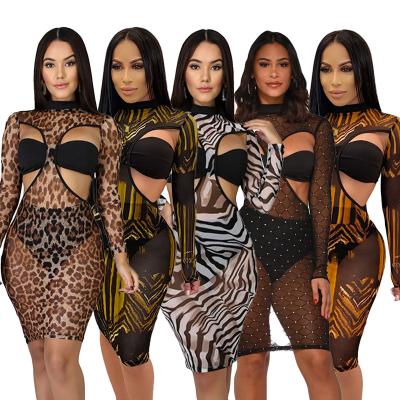 China New Hot Selling Women's Breathable Spring Mesh Three Piece Bodycon Dress Dresses Club Dress for sale