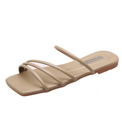 China Waterproof Sandals Women's Summer Square Head Flat Bottom Open Toe Simple Thin Belt Sandals for sale