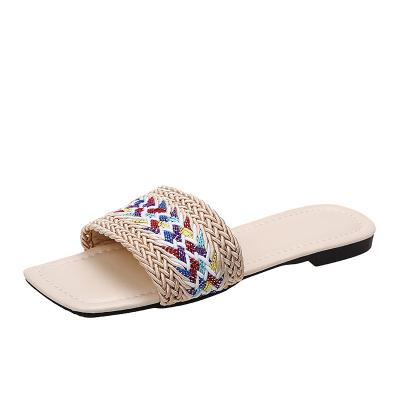 China Spring And Summer New Waterproof Large Size One-stop Woven Heel Less Square Head Open Toe Women's Slippers for sale