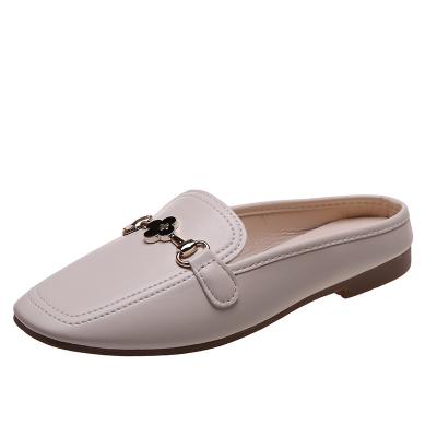 China New Summer Slippers Ladies Casual Shoes Baotou Clog Spring And Metal Chain Half Outer Wear Round Flat Shoes for sale