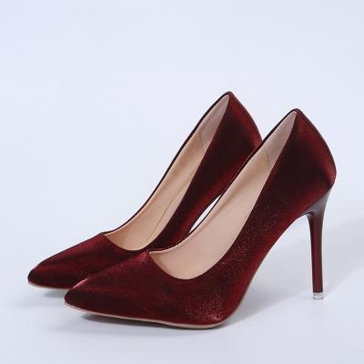 China Fashion trend high-heeled shoes French wine red simple shoes led thin heel women's high-heeled shoes for sale