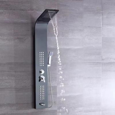 China S6800PB-5 Black Gold Nickel Free Sliding Bar Swept Shower Panels 304 Stainless Steel Multifunction Bathroom Wall Panel Waterfall Spa Jets for sale